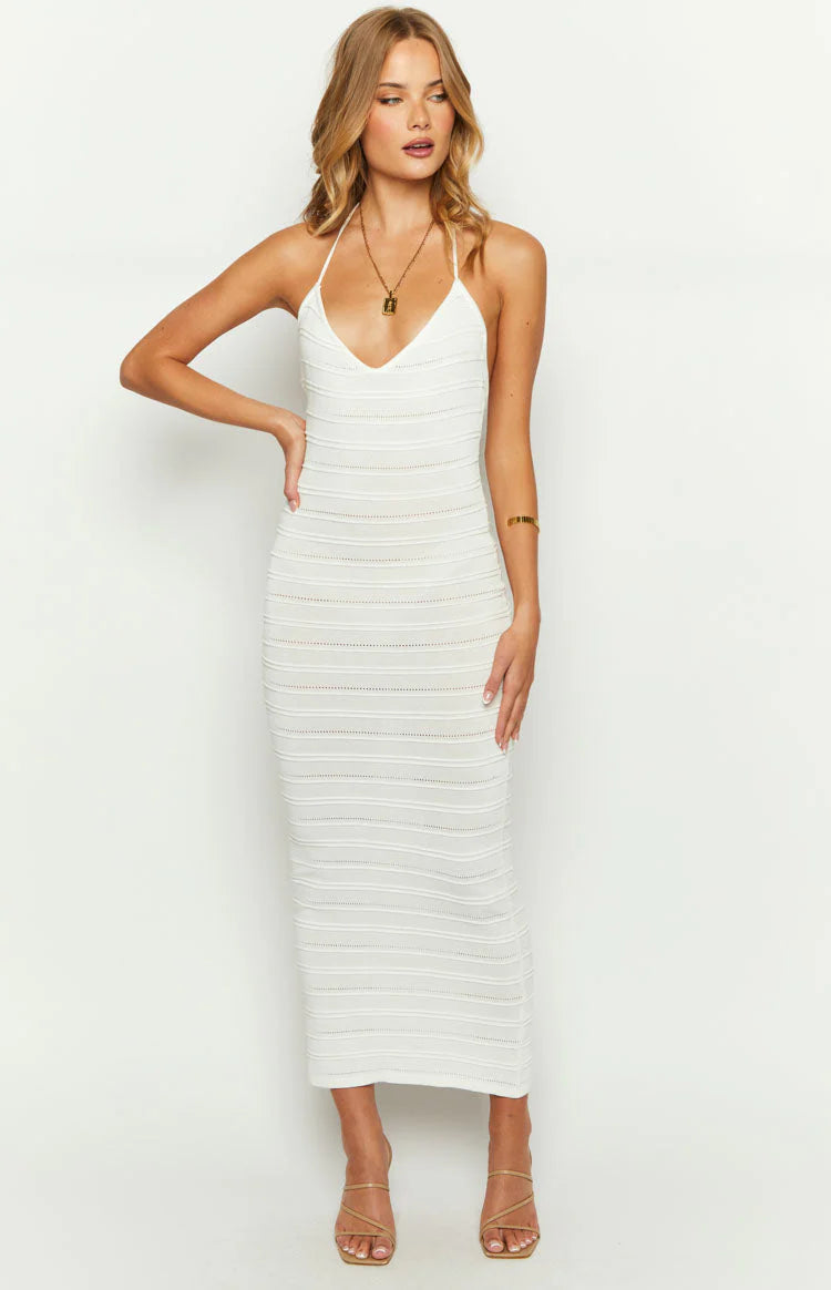 Casie White Knit Maxi Dress
